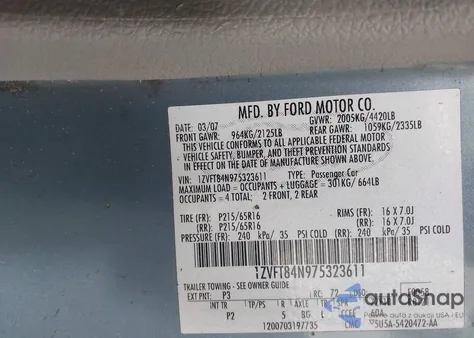 2007 Ford Mustang V6 Deluxe/V6 Premium from USA, damaged, VIN 1ZVFT84N975323611